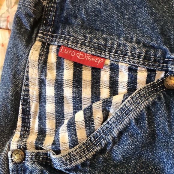 VINTAGE Euro Disney size 18 Month Denim Overalls Patches & Plaid Inserts UNISEX - Picture 6 of 16